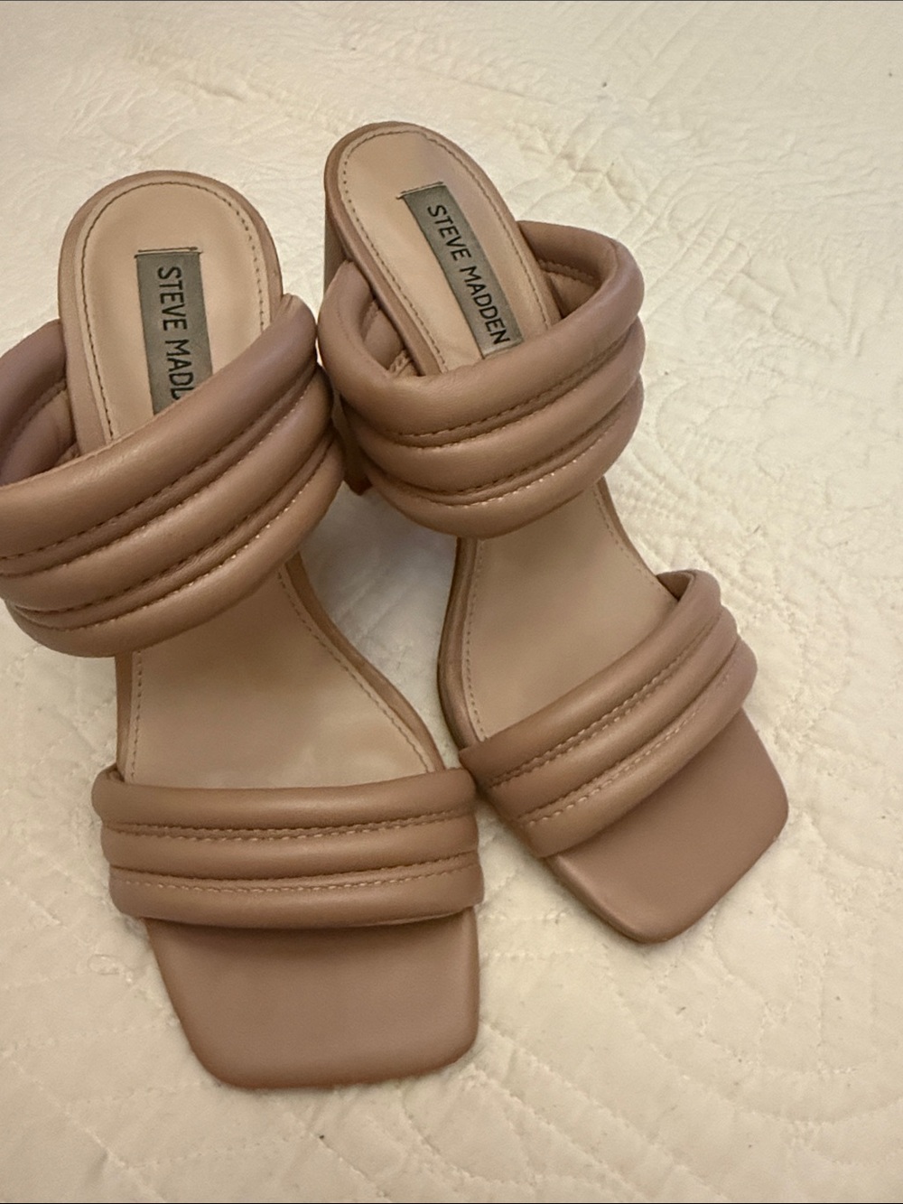 Steve Madden Quilted Double-Strap Slide Heels - Mauve Nude sz 8.5 EUC